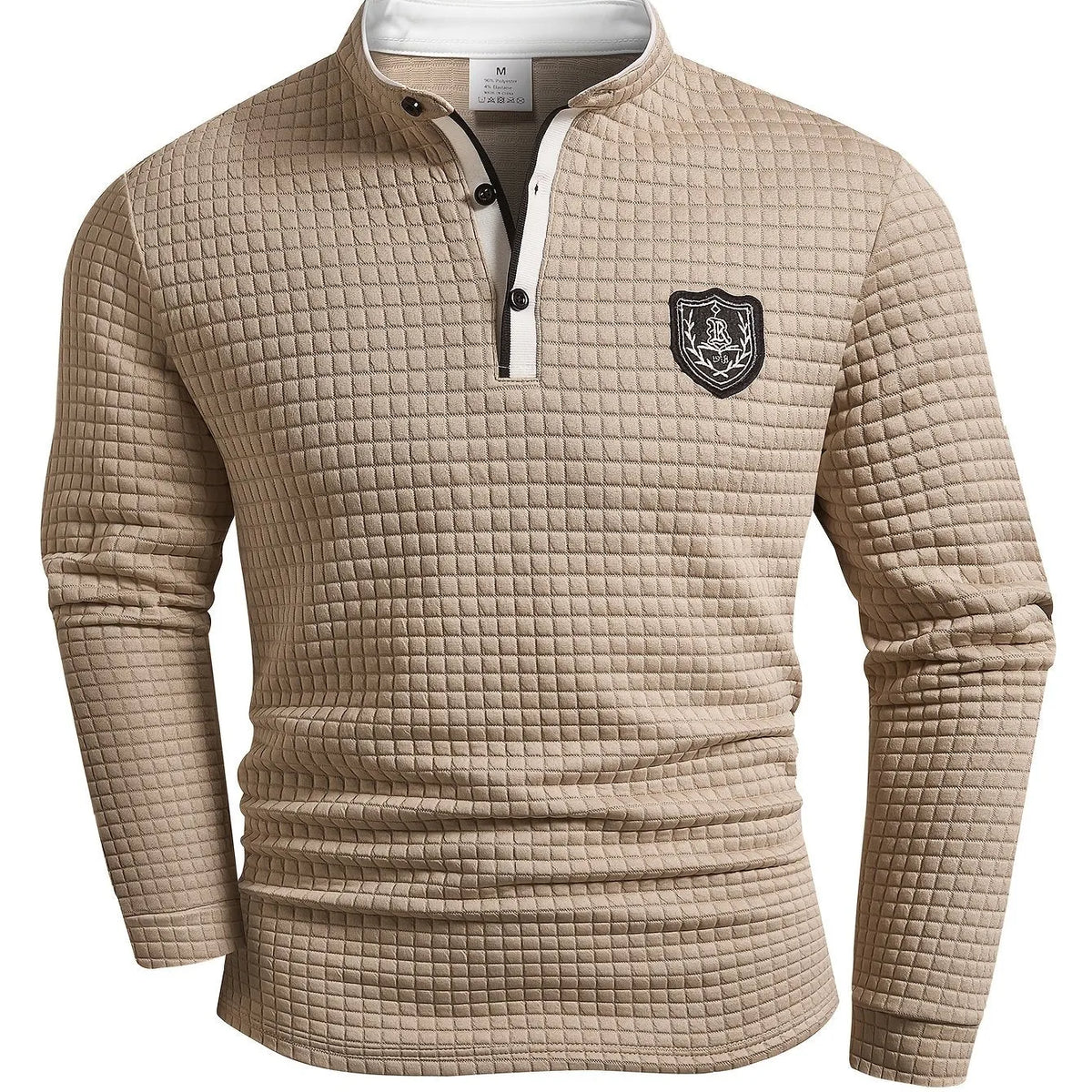 Men's solid color knit button-front checked Henley shirt by Homixa, featuring a classic collar and pattern details.