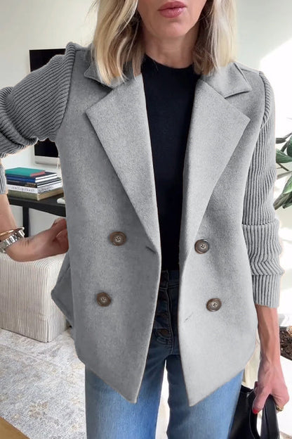 Loppist SORELLE™ elegant knit-sleeve blazer with tailored fit, featuring a stylish collar and textured knit fabric.