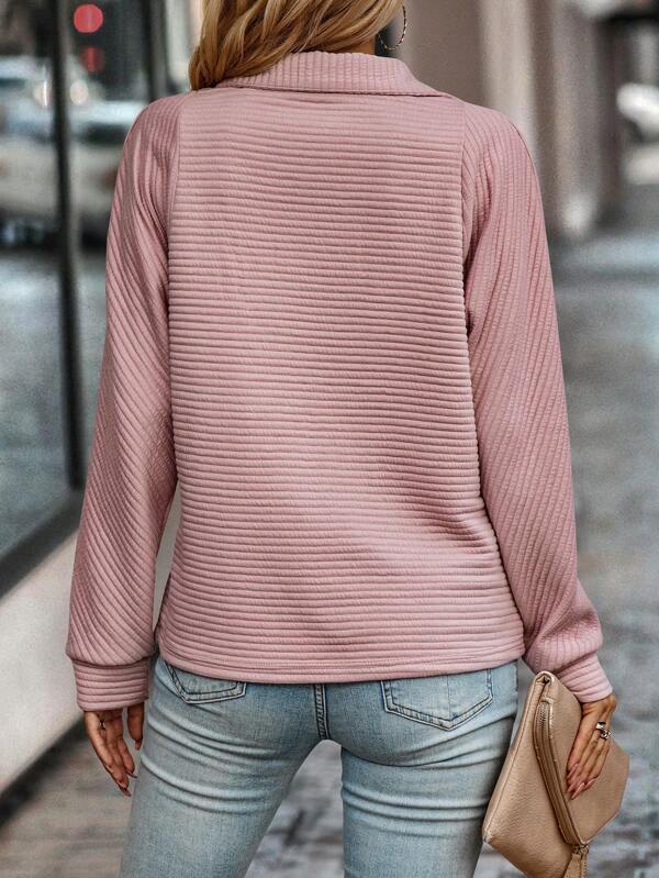 Homixa women's knit sweater with ribbed details and quarter-zip closure, cozy and stylish for casual wear.