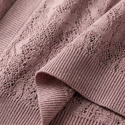 Homixa Benvielle floral lace-knit cardigan with open front, elbow sleeves, and solid trim, styled for an elegant look.