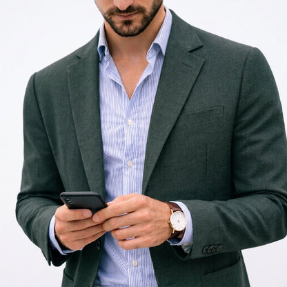 Arthur Hendon Varenzo Knit Blazer shown on a hanger, featuring a tailored fit with knit fabric and classic blazer design.