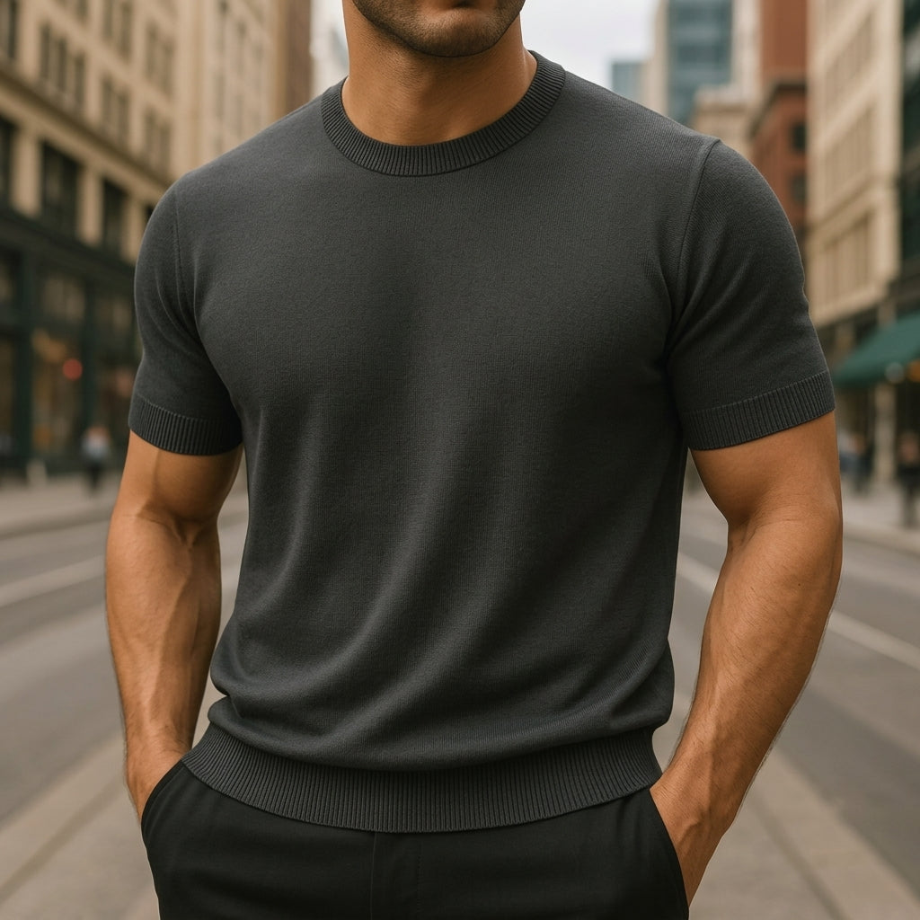 Light gray Arthur Hendon Volterra Cashmere T-Shirt with round neckline, soft fabric, and subtle branding details.