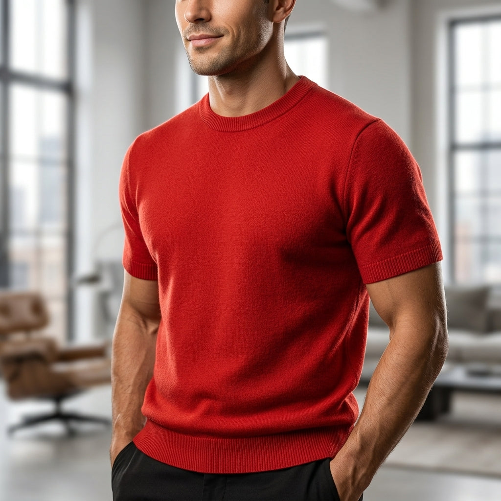 Arthur Hendon Volterra Cashmere T-shirt in soft cashmere fabric, shown in a close-up of the textured, luxurious material.