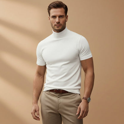 Arthur Hendon Menton Turtleneck T-Shirt in soft fabric, shown in a neutral color with a snug turtleneck design.
