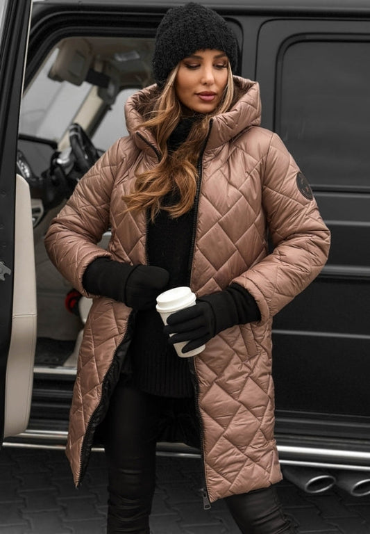 Women's Emily Carter jacket with stitched diamond panel design, stylish outerwear perfect for casual or dressy occasions.