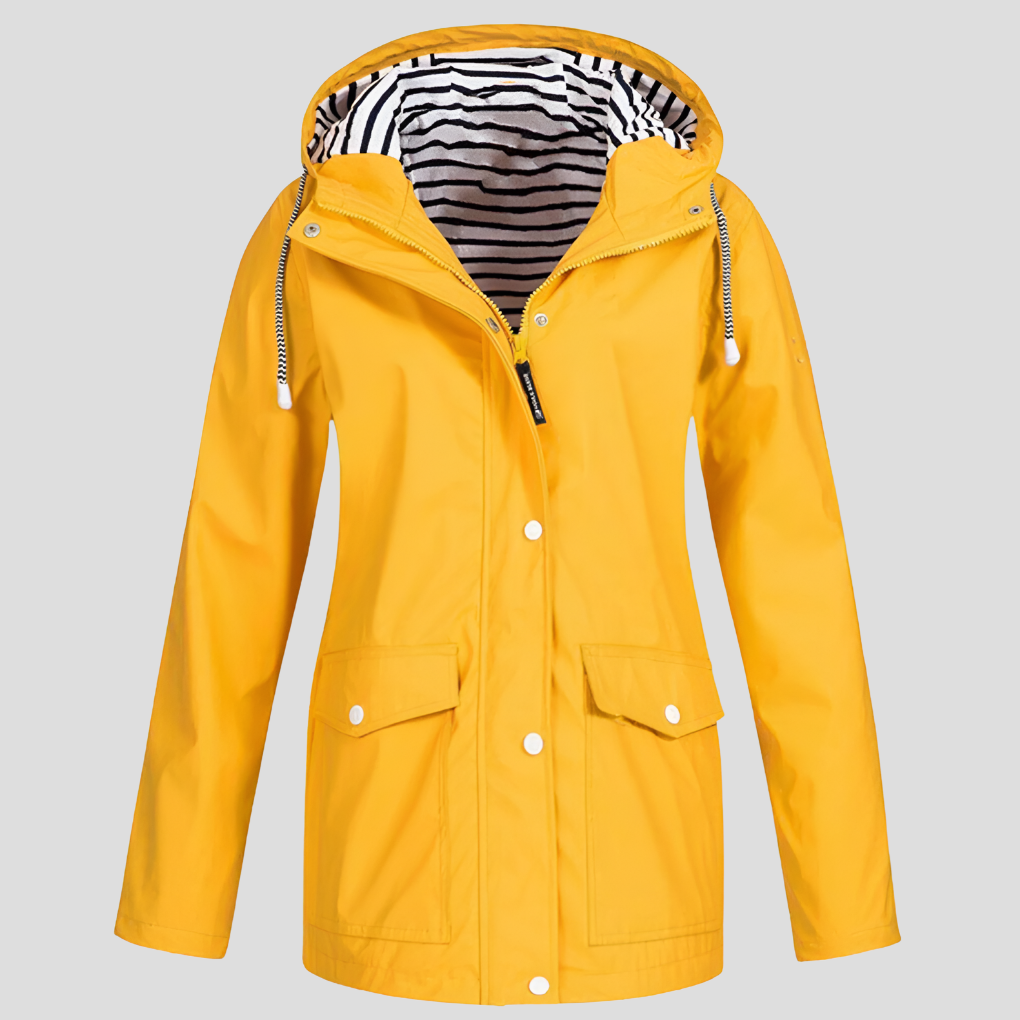 Beckmiller women's water-resistant and wind-resistant hooded jacket, shown in a close-up of the jacket's hood and front fabric.