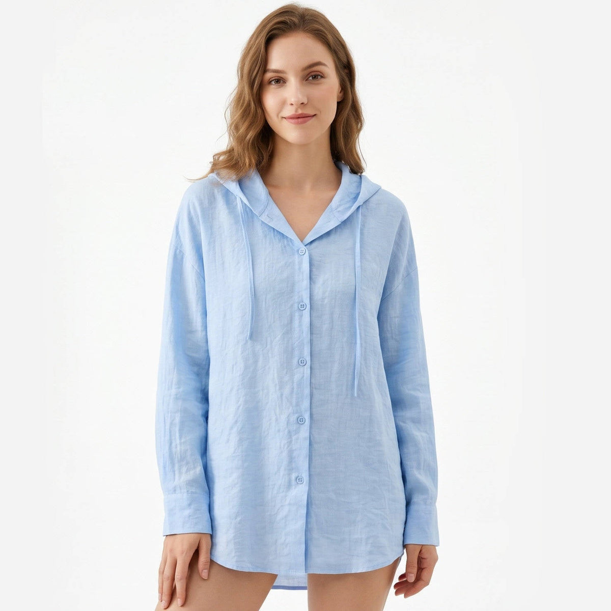 Women's Olive & Evy lightweight button hoodie with a casual hooded sweatshirt design, perfect for daily comfort and style.