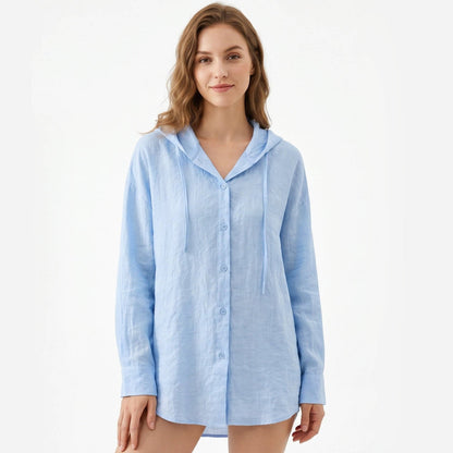 Women's Olive & Evy lightweight button hoodie with a casual hooded sweatshirt design, perfect for daily comfort and style.