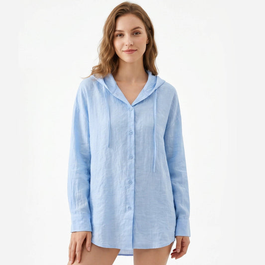 Women's Olive & Evy lightweight button hoodie with a casual hooded sweatshirt design, perfect for daily comfort and style.