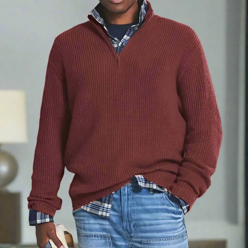 Homixa men's knit sweater with ribbed detail and relaxed fit, showcasing cozy fabric and casual style.
