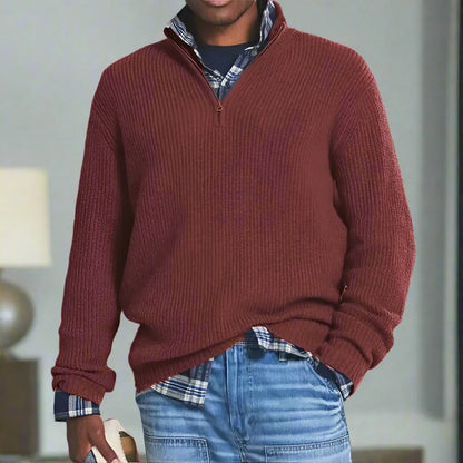 Homixa men's knit sweater with ribbed detail and relaxed fit, showcasing cozy fabric and casual style.