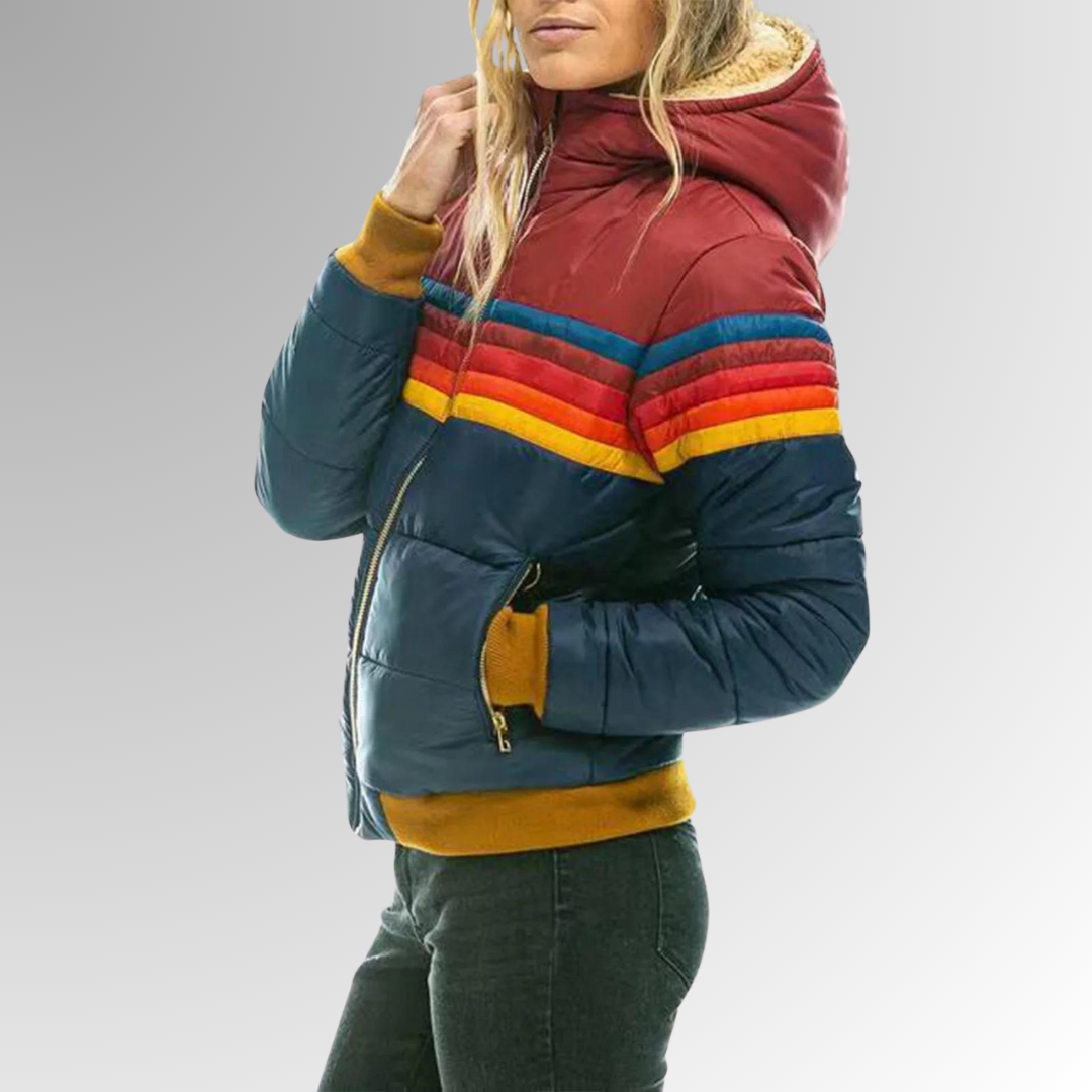 Emily Carter women's quilted puffer jacket with a fitted style, featuring a high collar and quilted pattern for warmth and comfort.