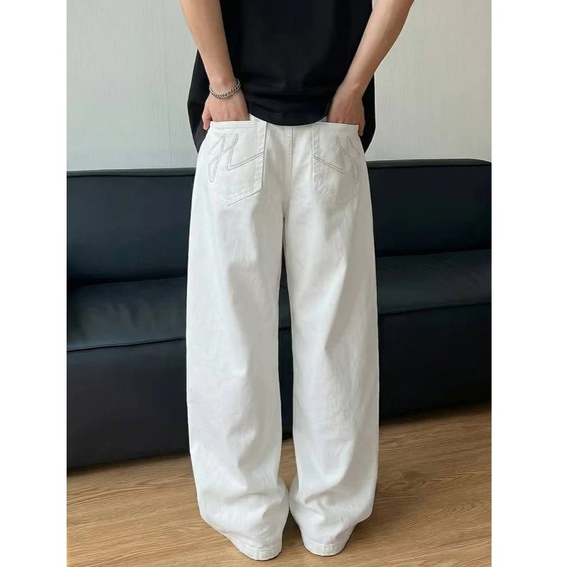 Homixa Caenora men's wide-leg jeans with neutral wash, front and back pockets, loose fit, casual denim style.