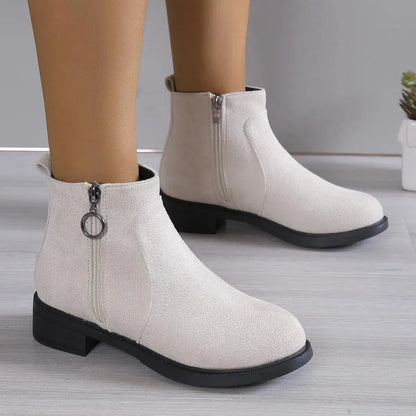 Homixa Adeline women's ankle boots with chunky knit design, block heel, lace-up fastening, cozy casual style in a close-up shot.