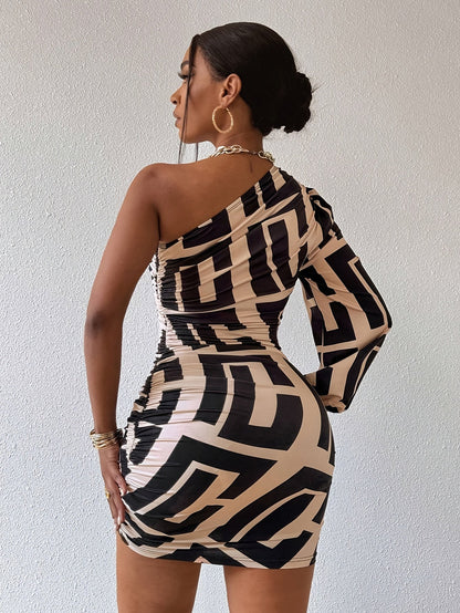Women's sexy geometric mini dress by Homixa featuring high stretch fabric and a stylish, fitted design.