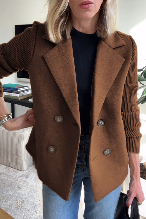 Loppist SORELLE™ elegant knit-sleeve blazer with tailored fit, featuring a classic collar and stylish knit fabric design.