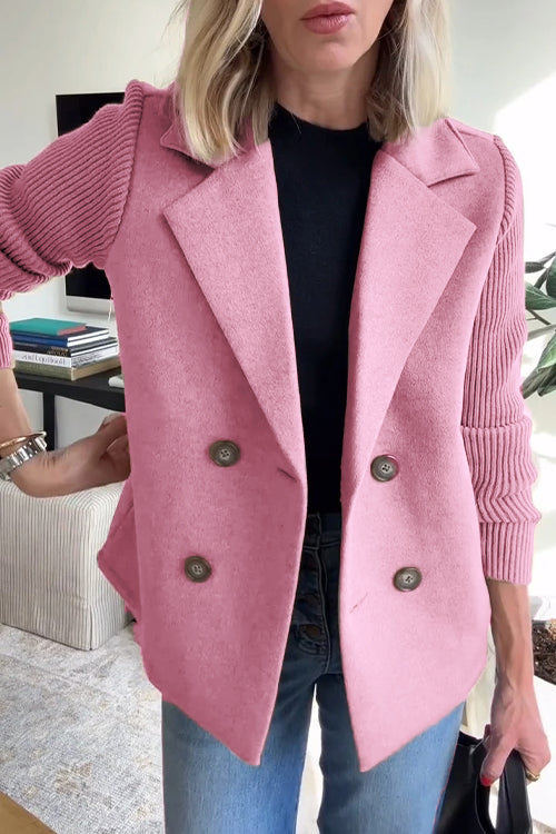 Loppist SORELLE™ elegant blazer with knit sleeves, tailored fit, and classic design, displayed on a hanger.