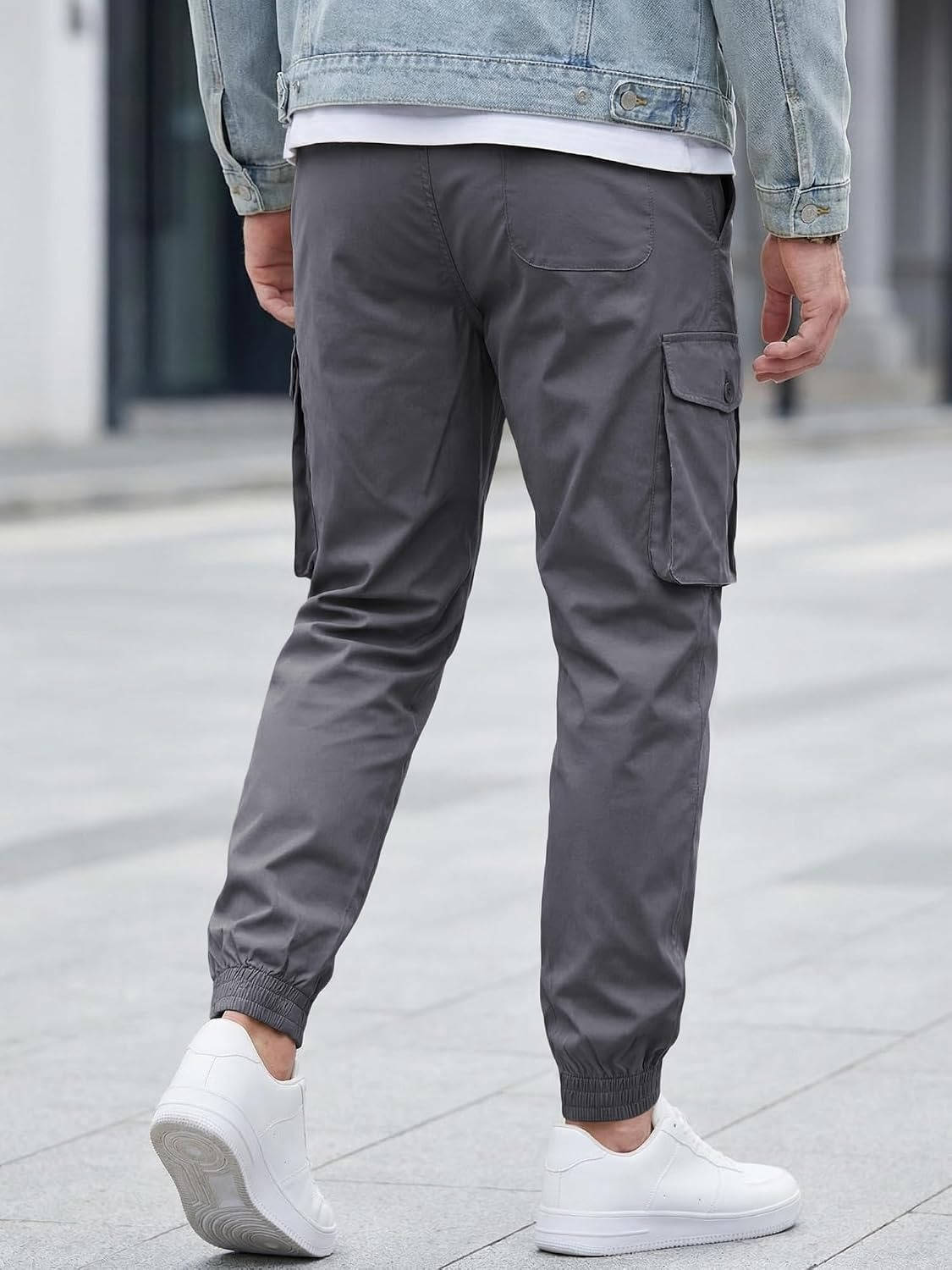 Homixa Belvora men's cargo joggers with drawstring waist, flap pockets, and tapered cuffs, casual athletic pants for men.