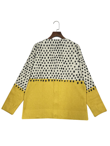 Homixa casual polka-dot knit cardigan showing a soft, lightweight fabric with a button-up front and long sleeves.