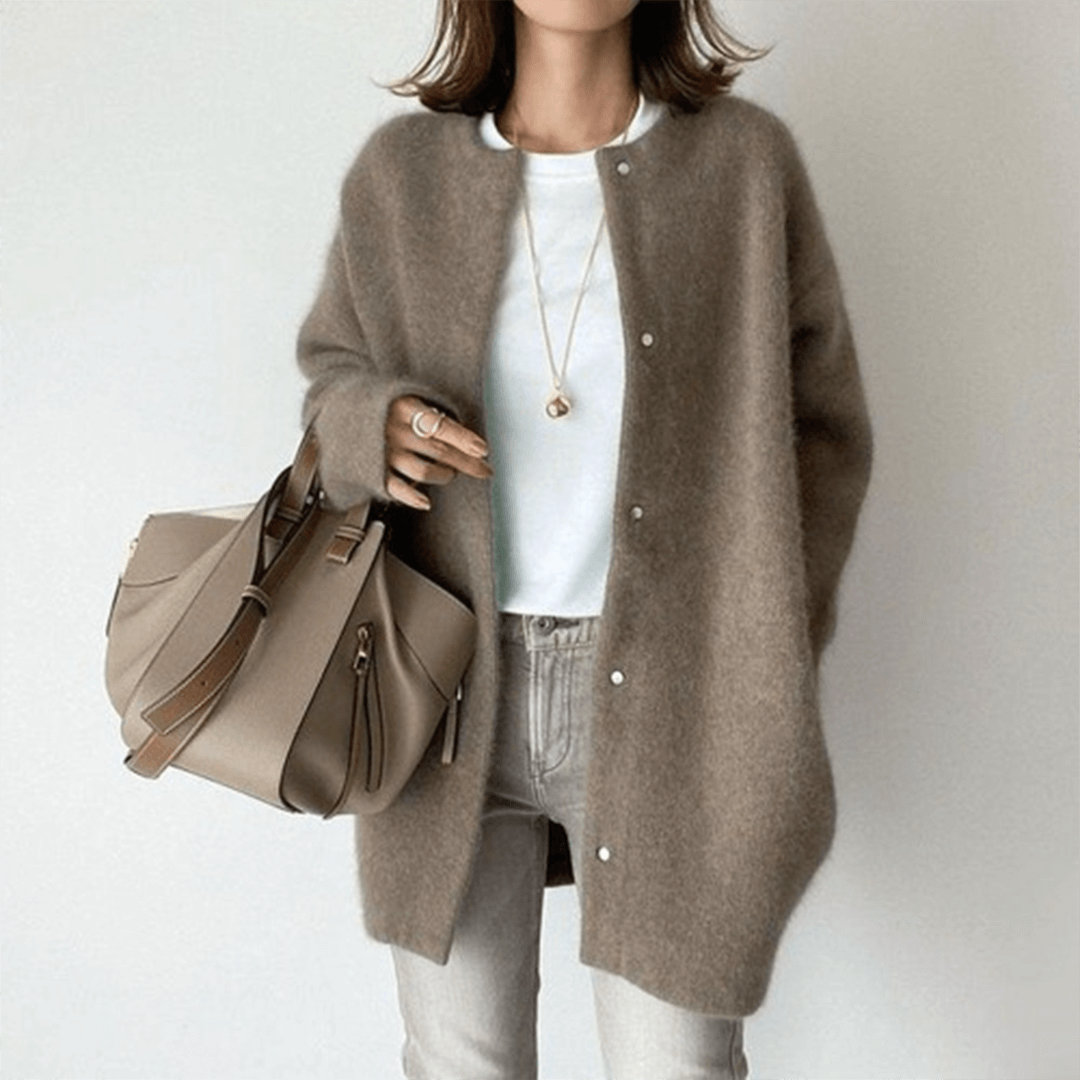 Lunirel women's elegant knit cardigan with a relaxed fit, long sleeves, and a soft, cozy texture for stylish comfort.