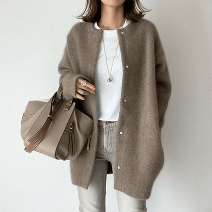 Lunirel women's elegant knit cardigan with a relaxed fit, long sleeves, and a soft, cozy texture for stylish comfort.