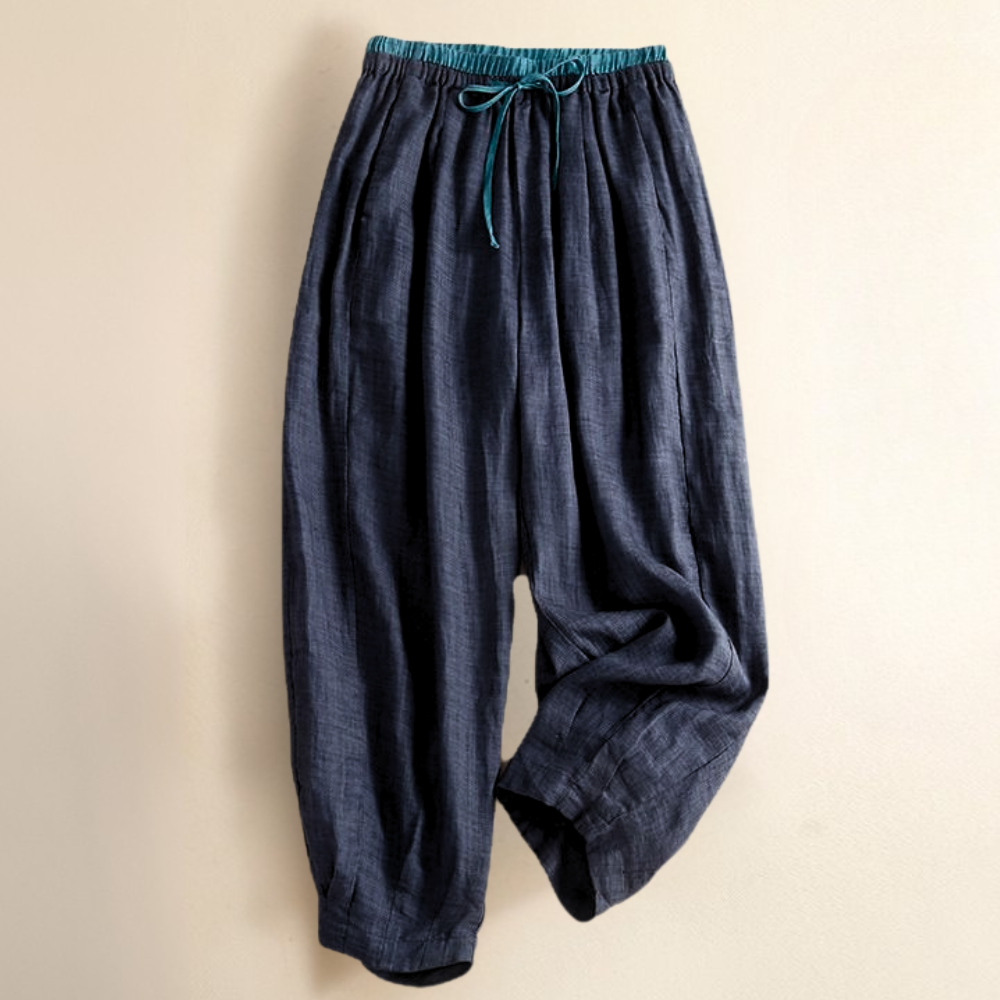 Kate and Wendy Elodie relaxed linen wide-leg sweatpants for women, showing soft fabric, relaxed fit, and wide-leg design.