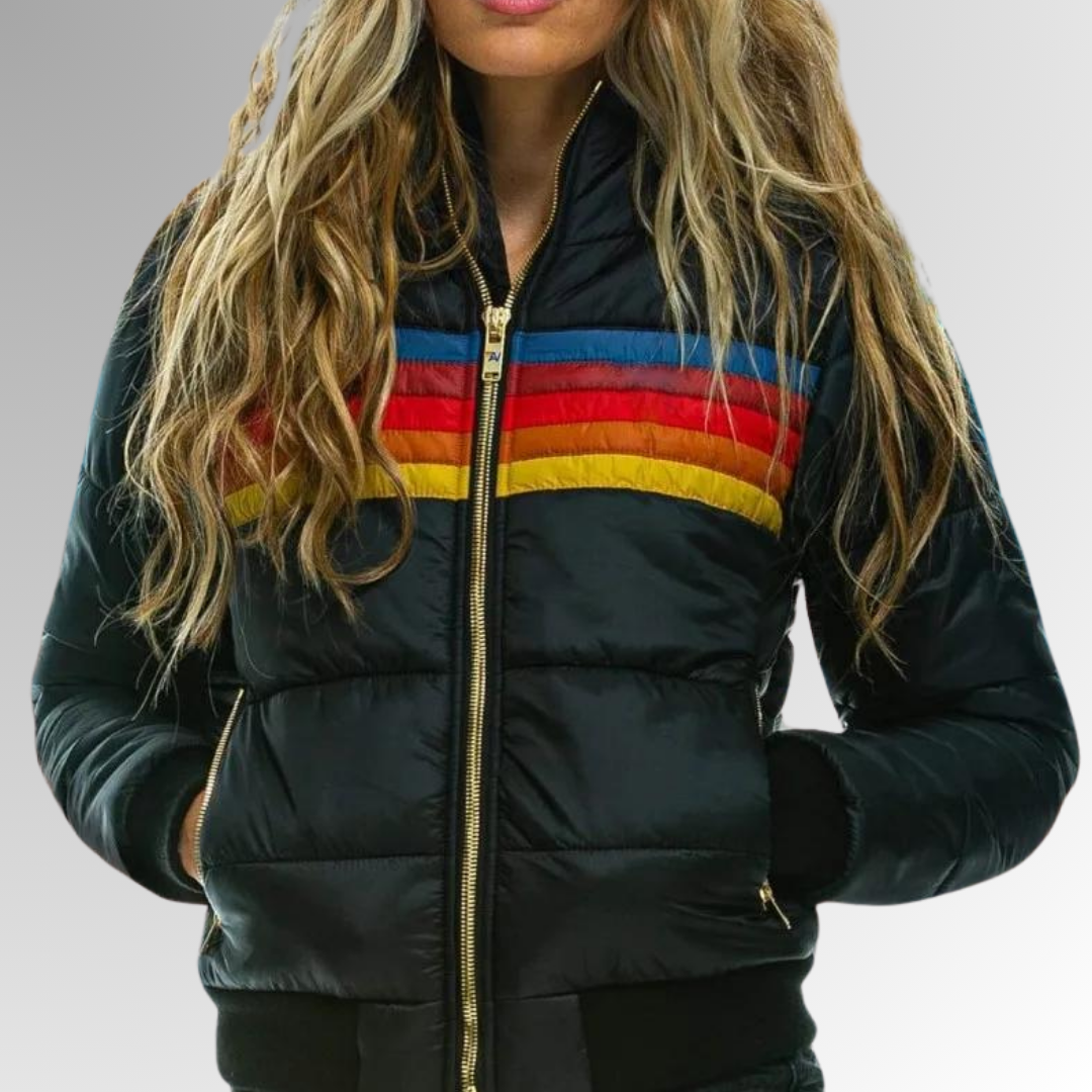 Emily Carter women's quilted puffer jacket with a stylish, insulated design and a high collar for warmth and comfort.