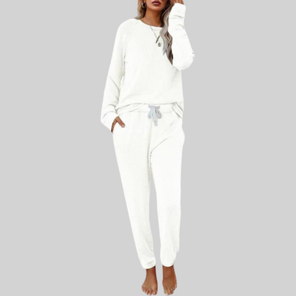 Mercer & Bloom JOCELYN™ casual long sleeve top and sweatpants set in soft fabric, shown in a relaxed fit.