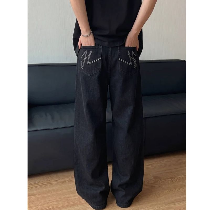 Homixa Caenora men's wide-leg jeans with neutral wash, front and back pockets, loose fit, casual denim pants.