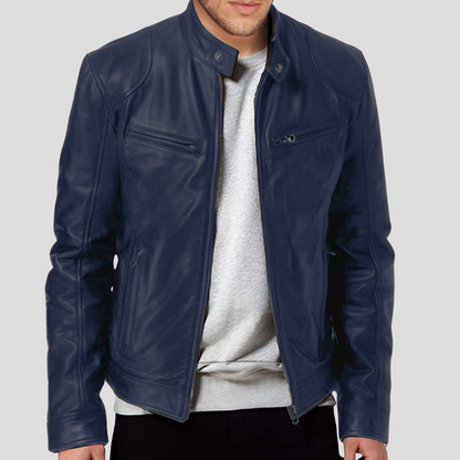 Beckmiller men's classic leather jacket featuring a sleek design, front zipper, and stylish collar, perfect for casual wear.