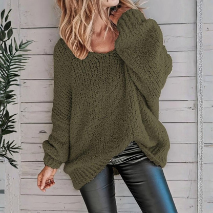 Loppist NIVA casual long sleeve round neck sweater in soft knit, shown in a relaxed fit with ribbed cuffs and neckline.