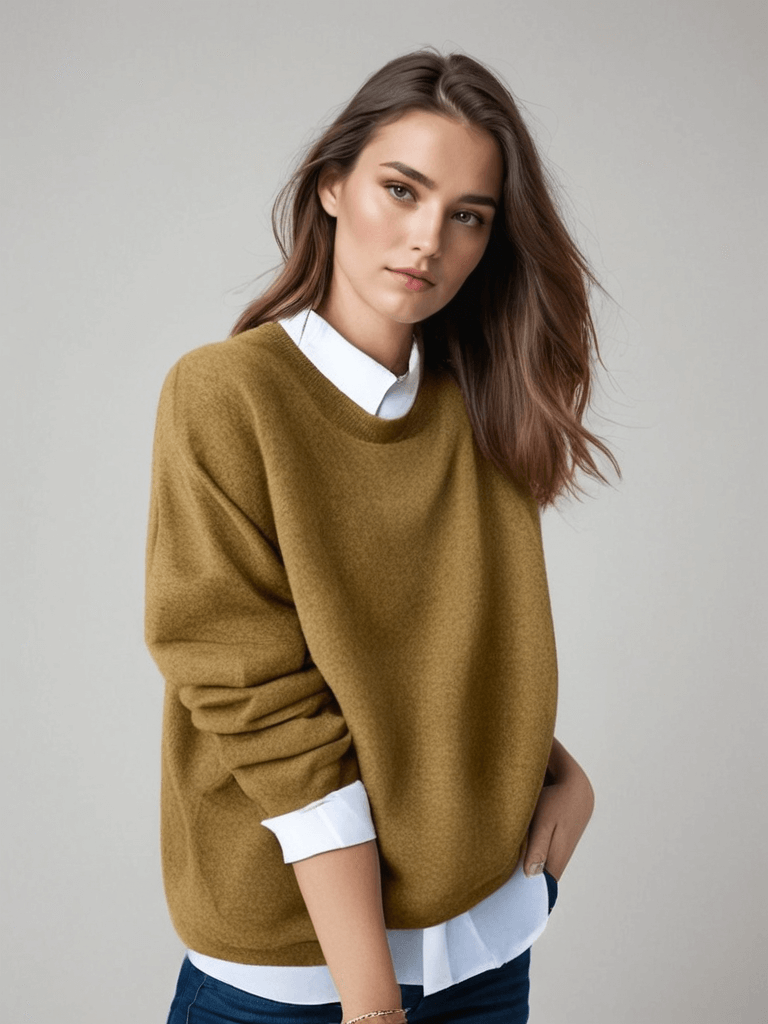 Lunirel women's soft sweater with a cozy fit, featuring a round neckline and long sleeves, perfect for casual wear.