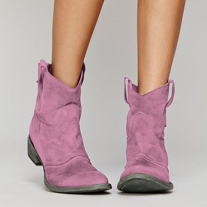 Homixa women’s cowboy boots featuring classic leather design with pointed toes and decorative stitching for everyday wear.