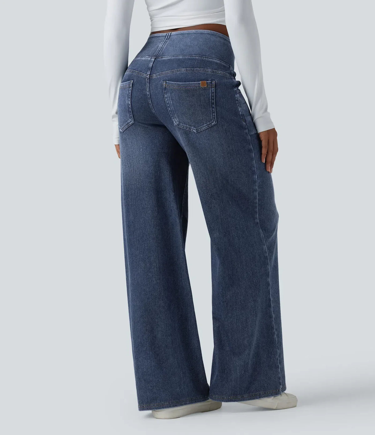 Mercer & Bloom Velouré Flex™ mid-rise washed casual baggy wide-leg jeans with draped design and front pockets