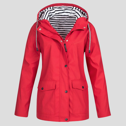Beckmiller women's water-resistant and wind-resistant hooded jacket, lightweight outdoor attire with a hood and stylish design.