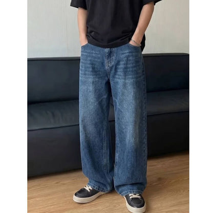 Homixa Caenora men's loose-fit wide-leg jeans with neutral wash, front and back pockets, casual denim style.