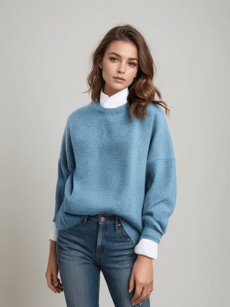 Lunirel women's soft sweater with a cozy fit, featuring a round neckline and long sleeves, perfect for casual wear.