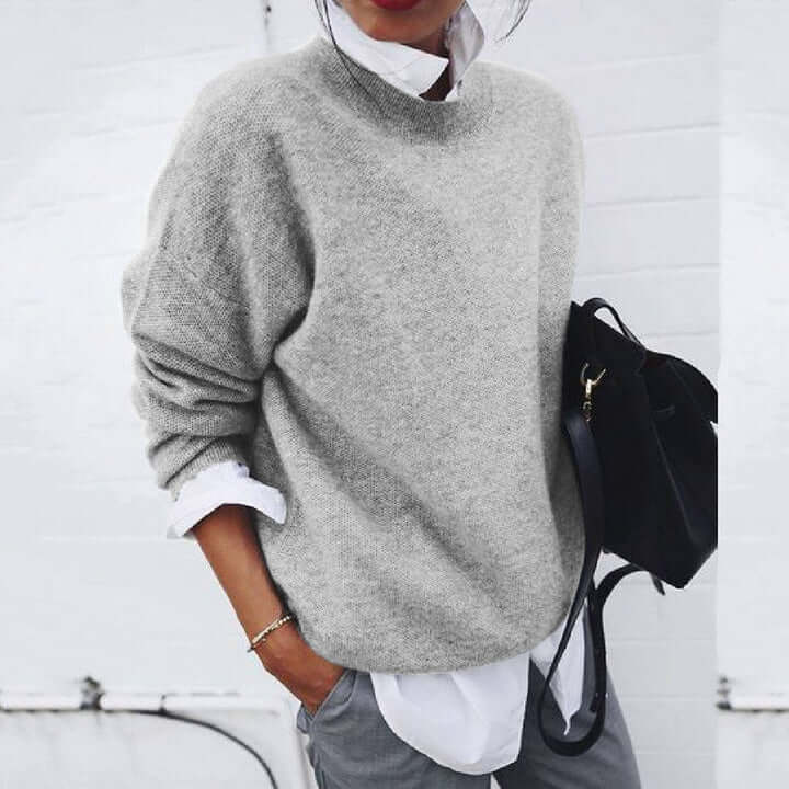 Lunirel soft women's sweater with a cozy fit, featuring a round neckline and long sleeves, perfect for casual wear.