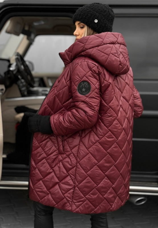 Emily Carter women's jacket with stitched diamond panel design, showcasing a stylish, tailored fit and textured fabric detail.
