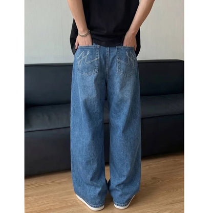 Men's loose-fit wide-leg jeans by Homixa with neutral wash, front and back pockets, casual and comfortable denim pants