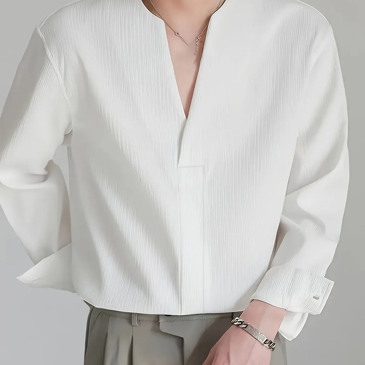 Homixa men's solid color V-neck long sleeve Henley shirt, casual wear with button placket and comfortable fabric.