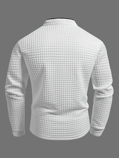 Homixa men's solid color knit Henley shirt with button-front and checked pattern, casual and comfortable for everyday wear.