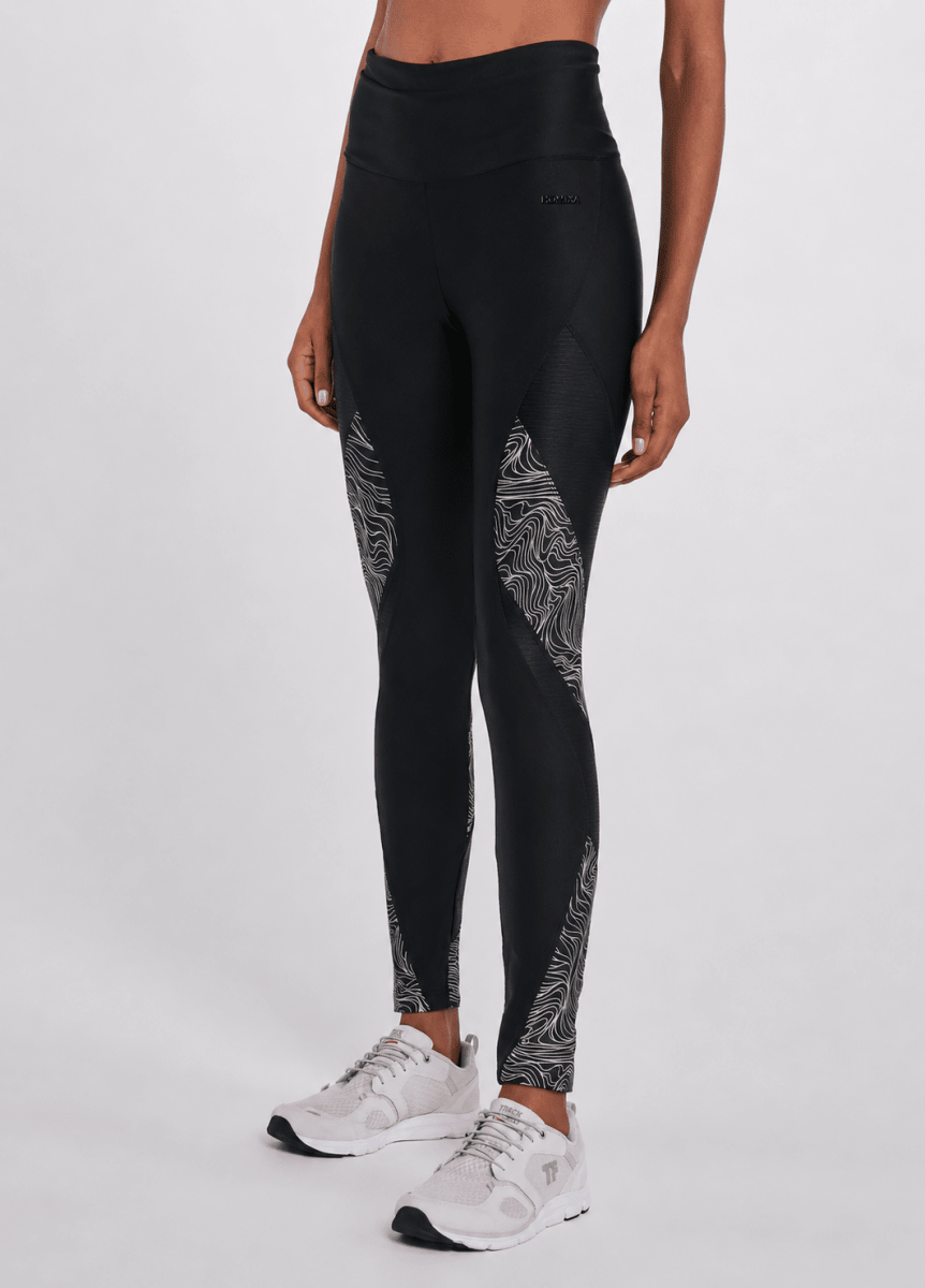 Homixa Contour Lines women's black and white leggings with abstract geometric pattern, stretchy and comfortable for active wear.