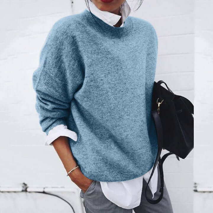 Lunirel women's soft sweater featuring a cozy fit, long sleeves, and a round neckline, perfect for casual wear.
