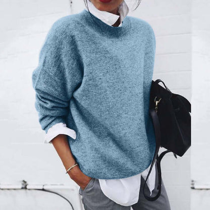 Lunirel women's soft sweater featuring a cozy fit, long sleeves, and a round neckline, perfect for casual wear.