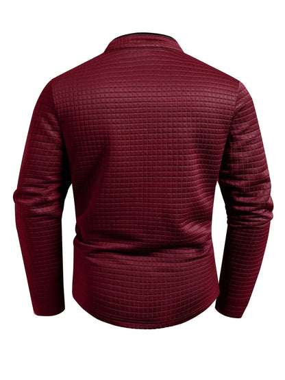 Homixa men's solid color knit button-front checked Henley shirt, showcasing the collar and button details.