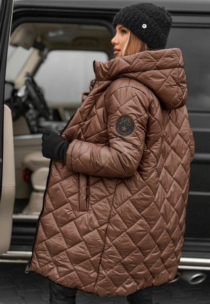 Women's Emily Carter jacket with stitched diamond panels, stylish and comfortable outerwear for women.