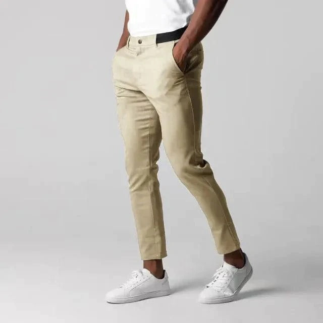 Beckmiller men's stretch chino pants, stylish slim-fit casual long pants in soft, breathable fabric with ankle-length design.