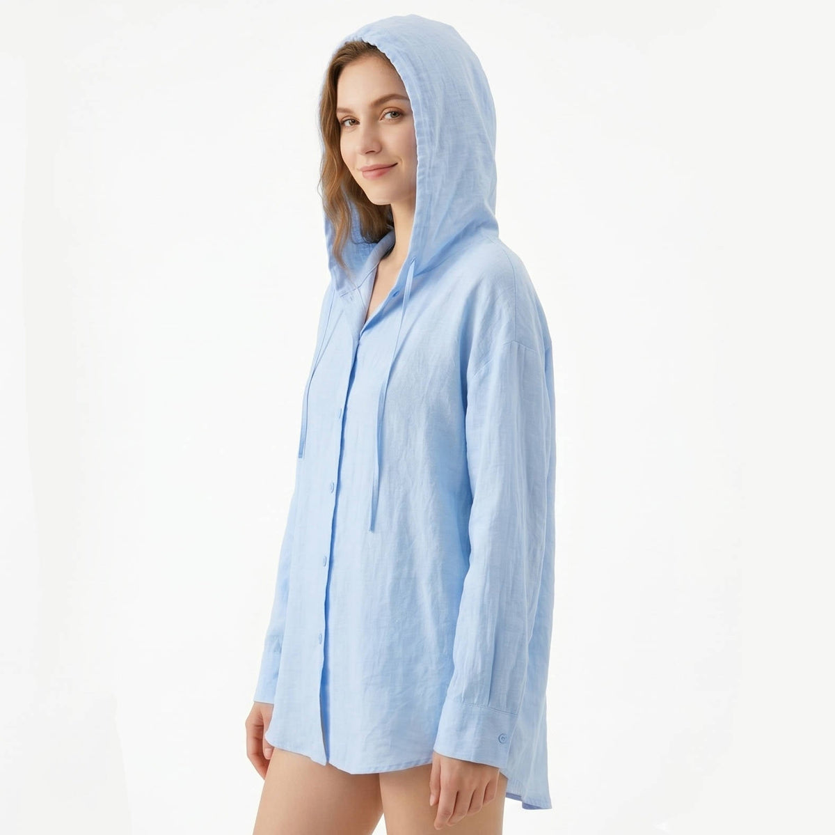 Women's lightweight button hoodie by Olive & Evy, casual hooded sweatshirt with button details, ideal for daily comfort and style.