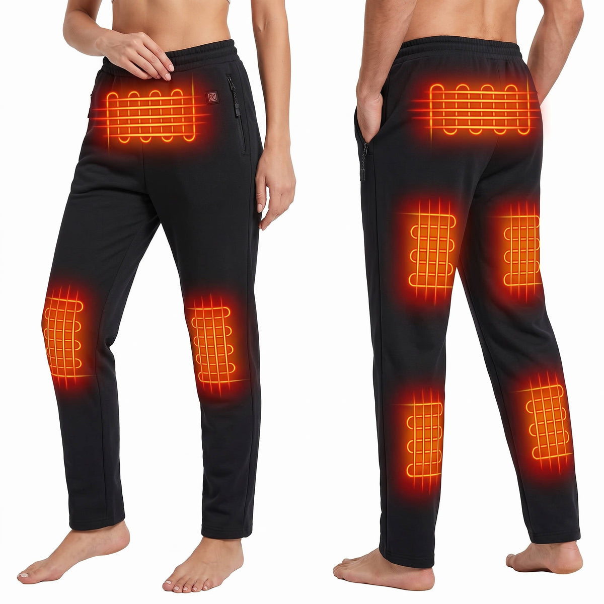 Homixa Belnelle unisex heated sweatpants with eight heating zones, three heat levels, and USB power for warmth and comfort.